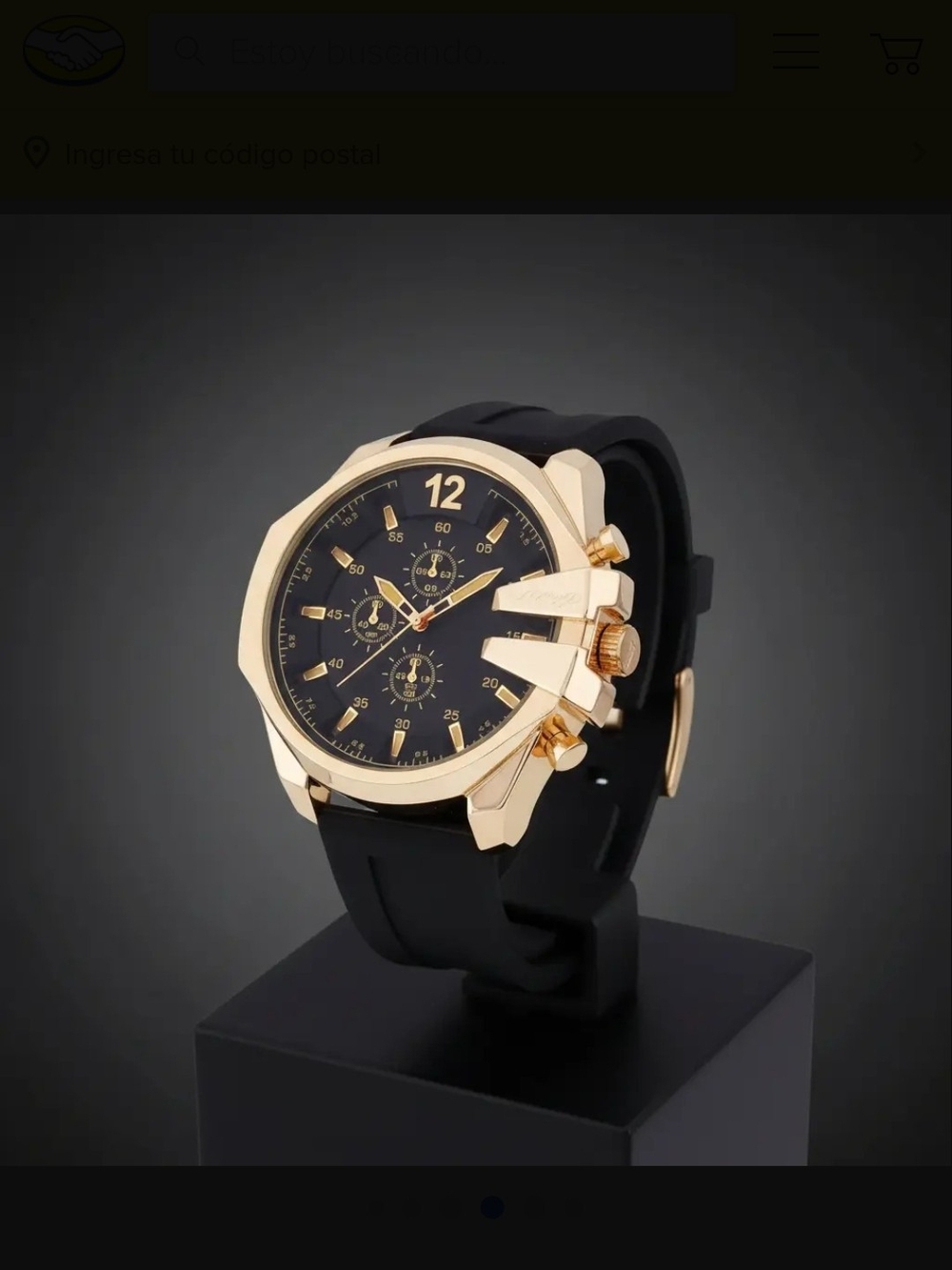 Gold-Tone Men's Chronograph Watch with Black Dial and Silicone Strap